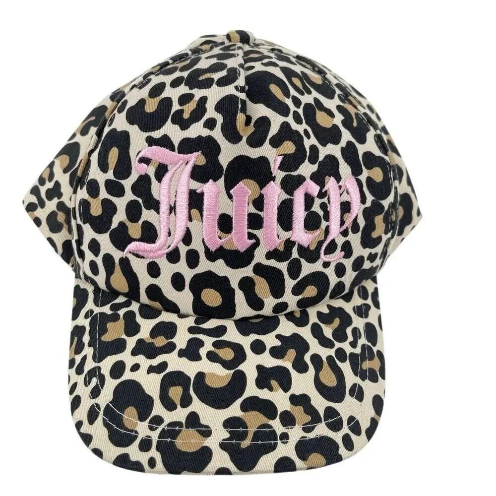 Juicy Couture Kids Leopard Print Snapback Hat Pink Logo Y2K NWT Adjustable